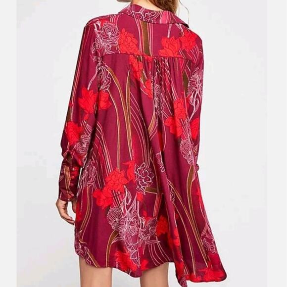 Free People Floral V Neck Feild Of Flowers Long Sleeve Tunic Mini Dress S - Picture 2 of 10
